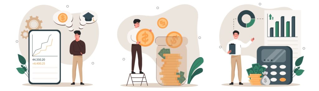 graphic of man with funding, coins, and a calculator 